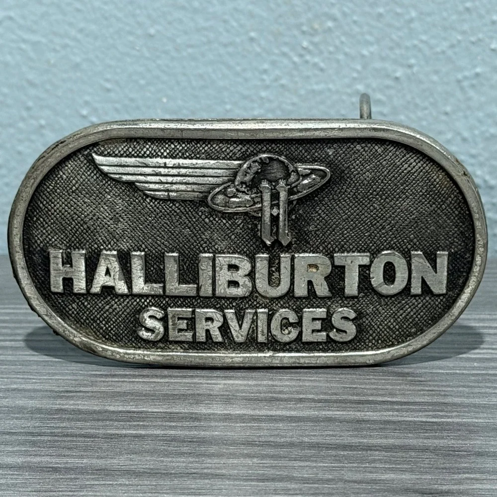 Vintage 1977 Halliburton Services Belt Buckle Jimm Watson Canada Winged Logo
